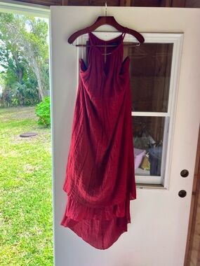 Mlle Gabrielle Wine Red High-Low Layered Sleeveless Dress